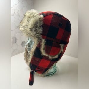 Woolrich Plaid Red and Black Men’s Trapper Hat Size S/M